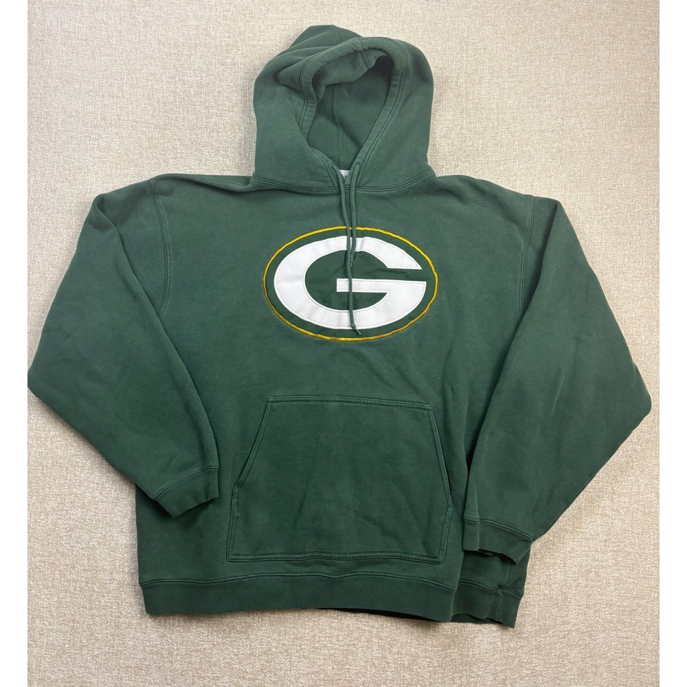 Y2K Reebok Green Bay Packers Hoodie Men XL Green Pullover Sweatshirt Football